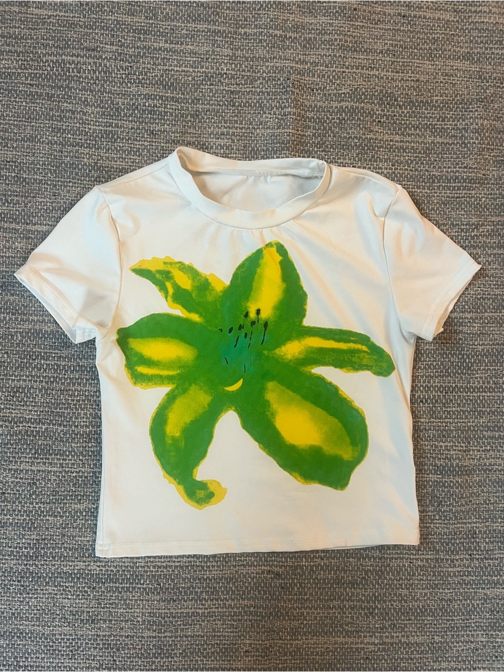 Tropical T Shirt Green Yellow Hibiscus Flower Graphic XS